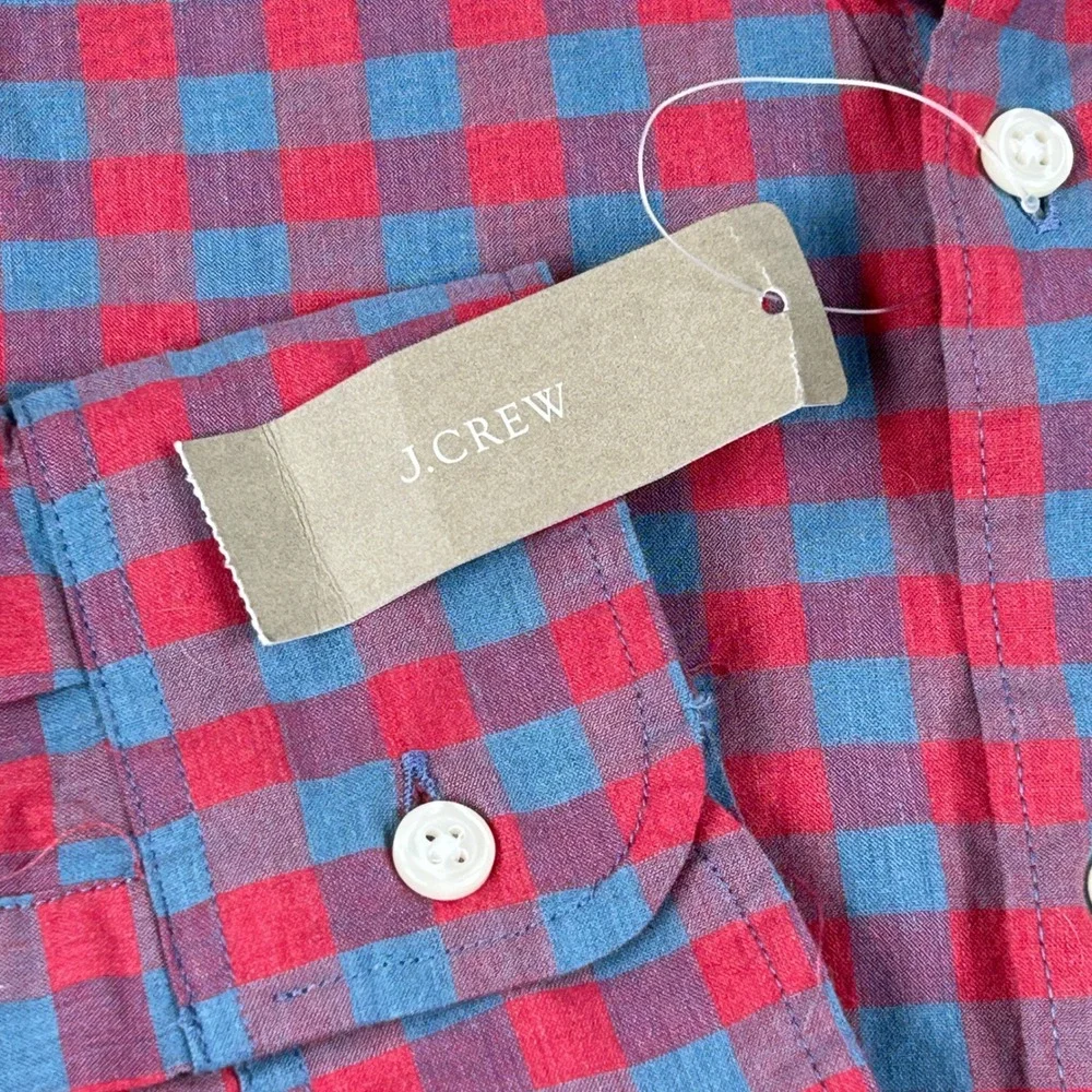 J. Crew Button Down Shirt Mens M Red Blue Gingham Secret Wash Preppy Classic New